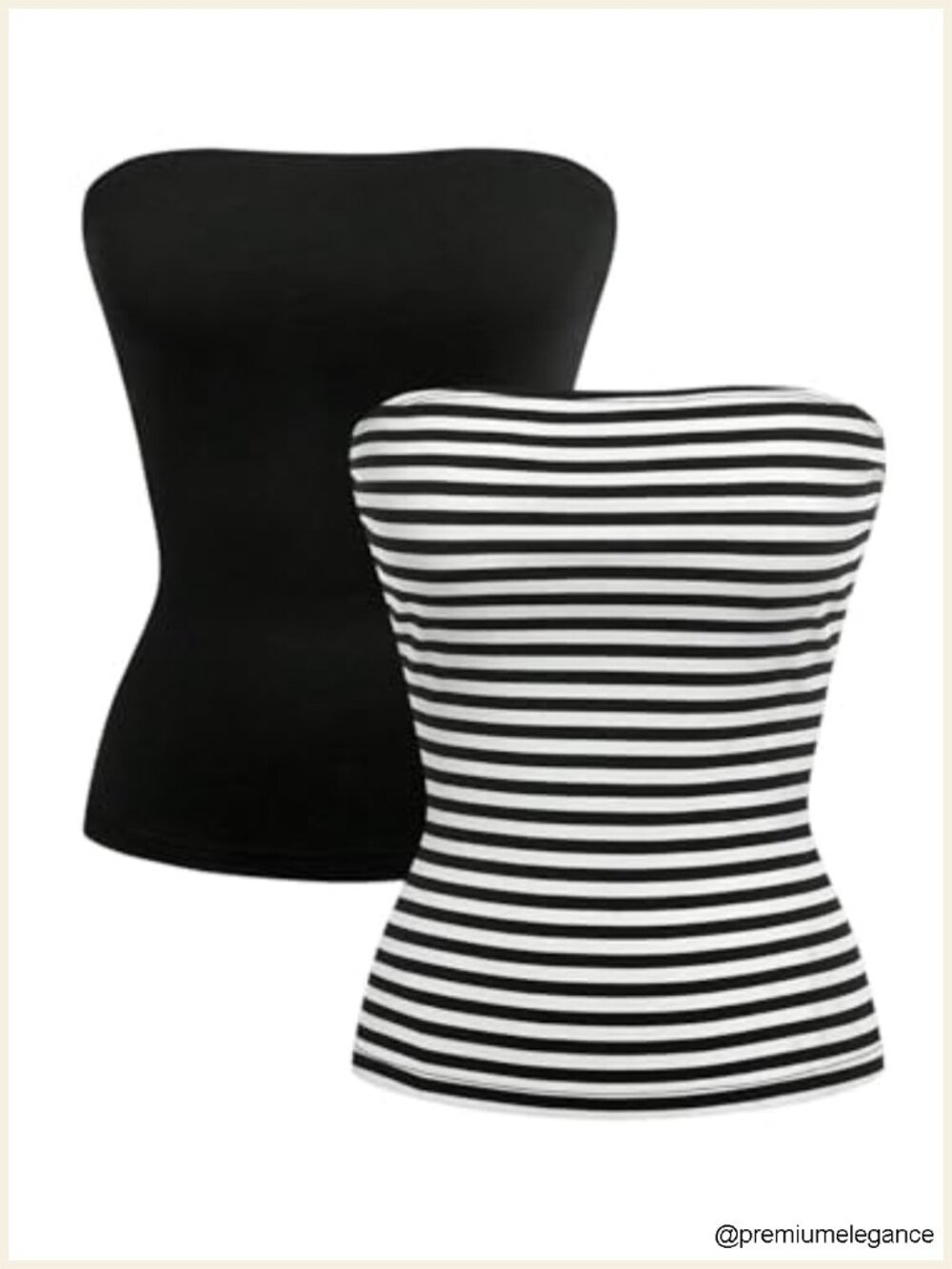 2 Pack Striped Bandeau Tube Tops Strapless Sleeveless Rib Knit